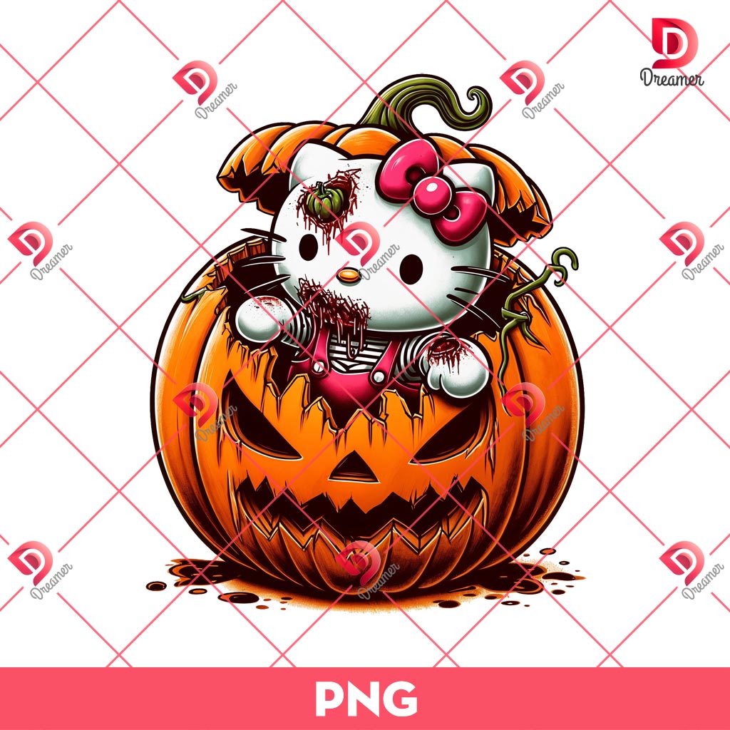 Hello Kitty Zombie In Scary Pumpkin PNG, Hello Kitty Horror Halloween PNG