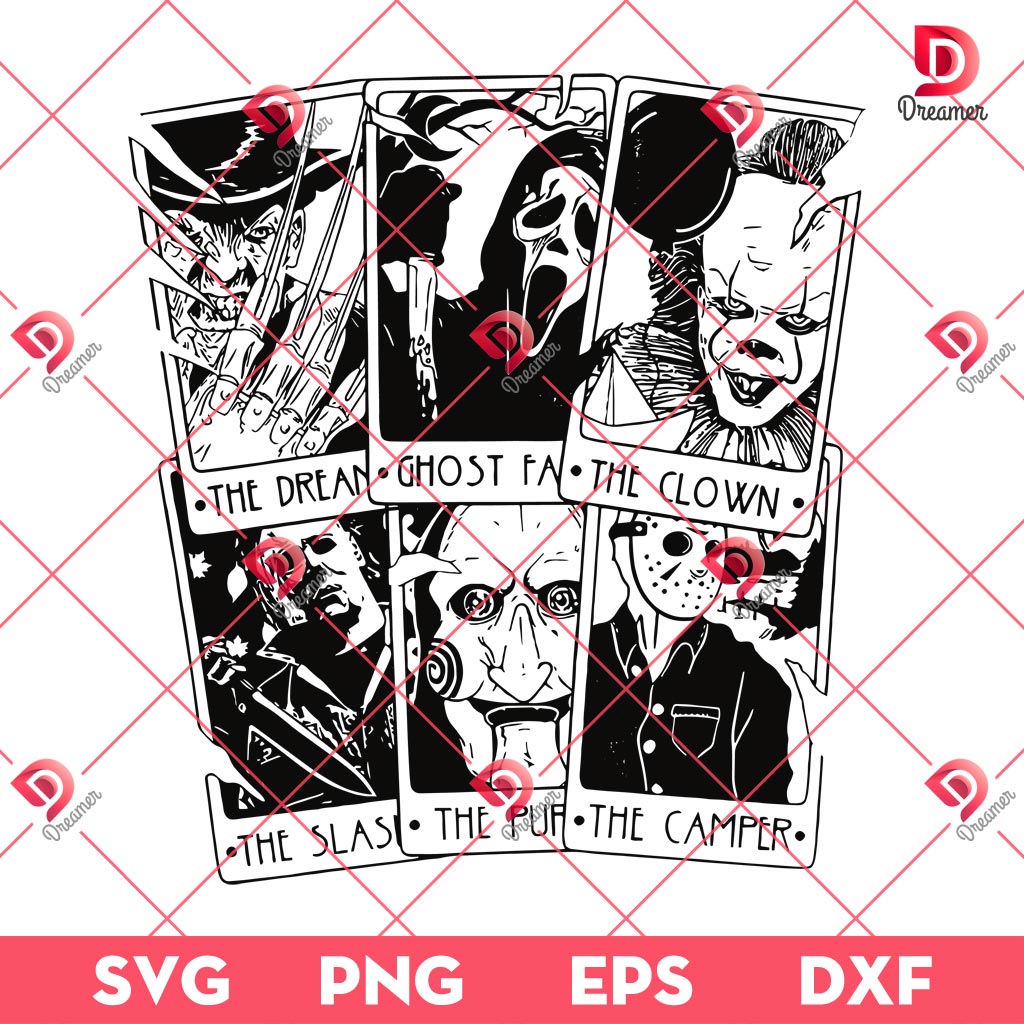 Horror Characters Cards SVG PNG EPS DXF, Halloween Horror Killers Card PNG SVG