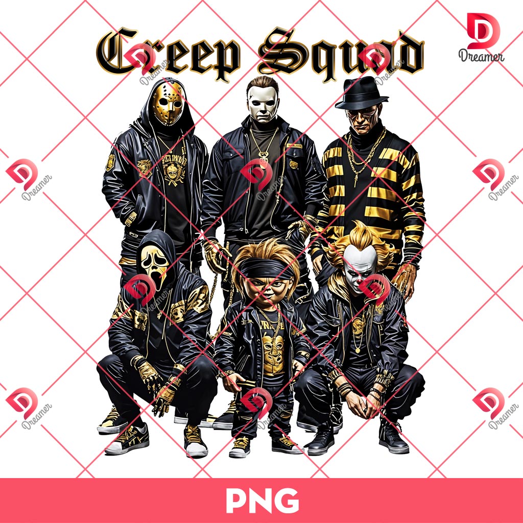 Horror Creep Squad Gold Version PNG, Horror Killers Thug Life PNG, Scary Movie Characters Halloween PNG