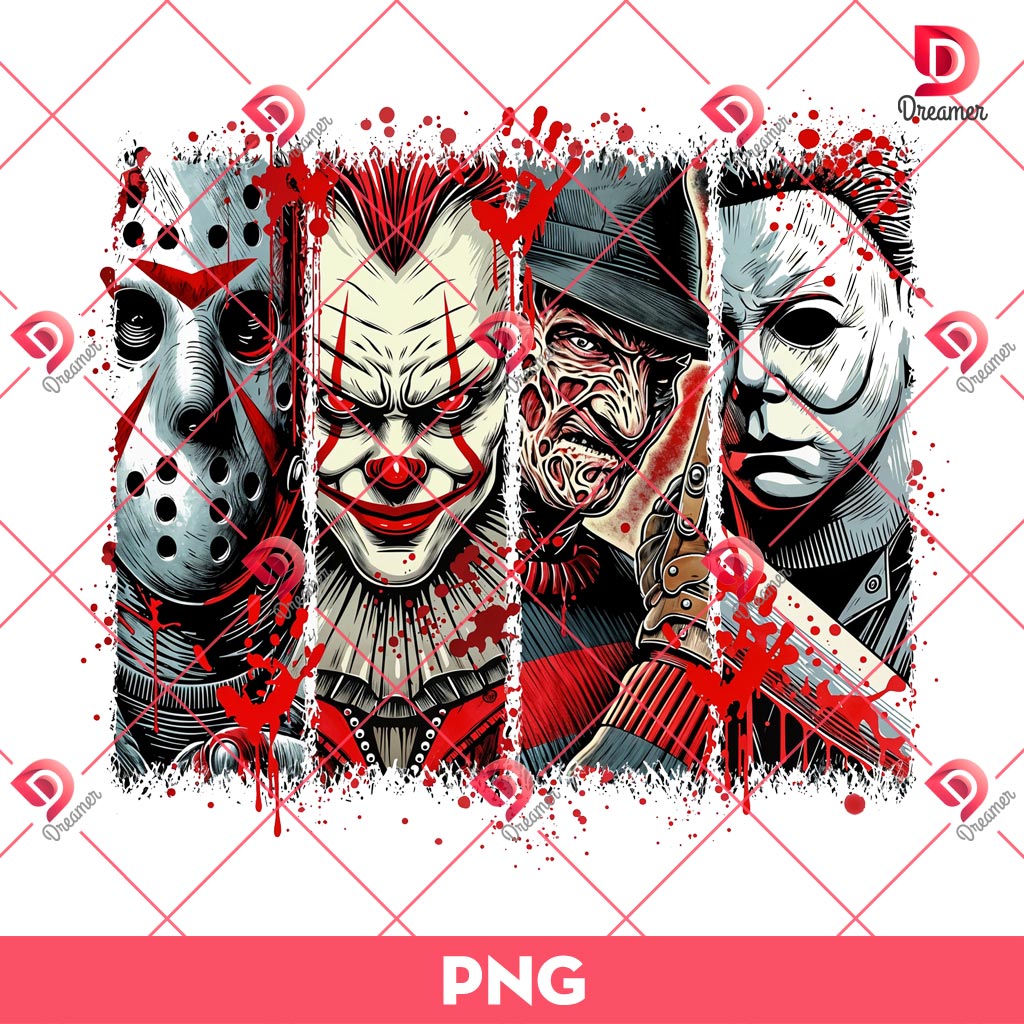 Horror Friends PNG, Scary Movie Killers PNG, Horror Characters Halloween PNG