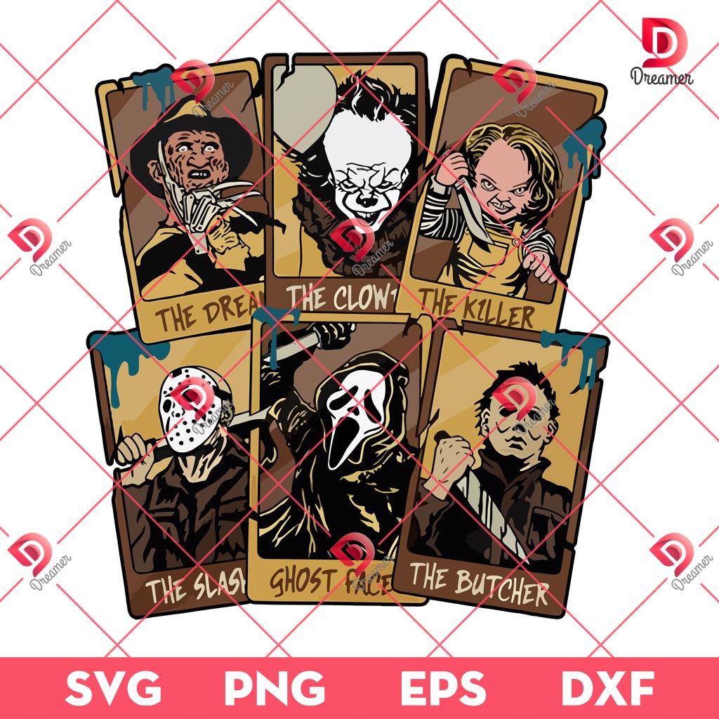 Horror Killers Card SVG PNG, Horror Halloween Movie Characters PNG SVG EPS DXF