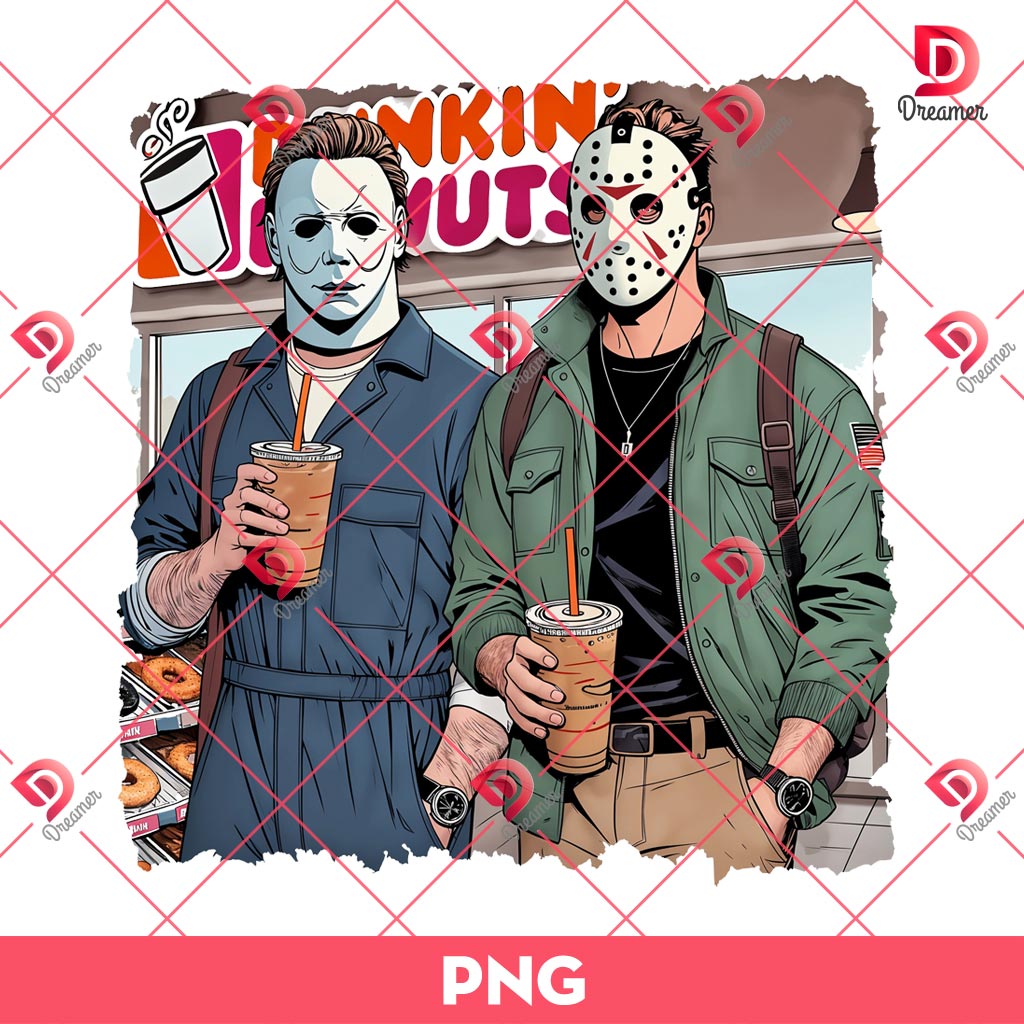 Horror Killers Drinks Coffee PNG, Horror Halloween Coffee PNG, Scary Movie Characters PNG