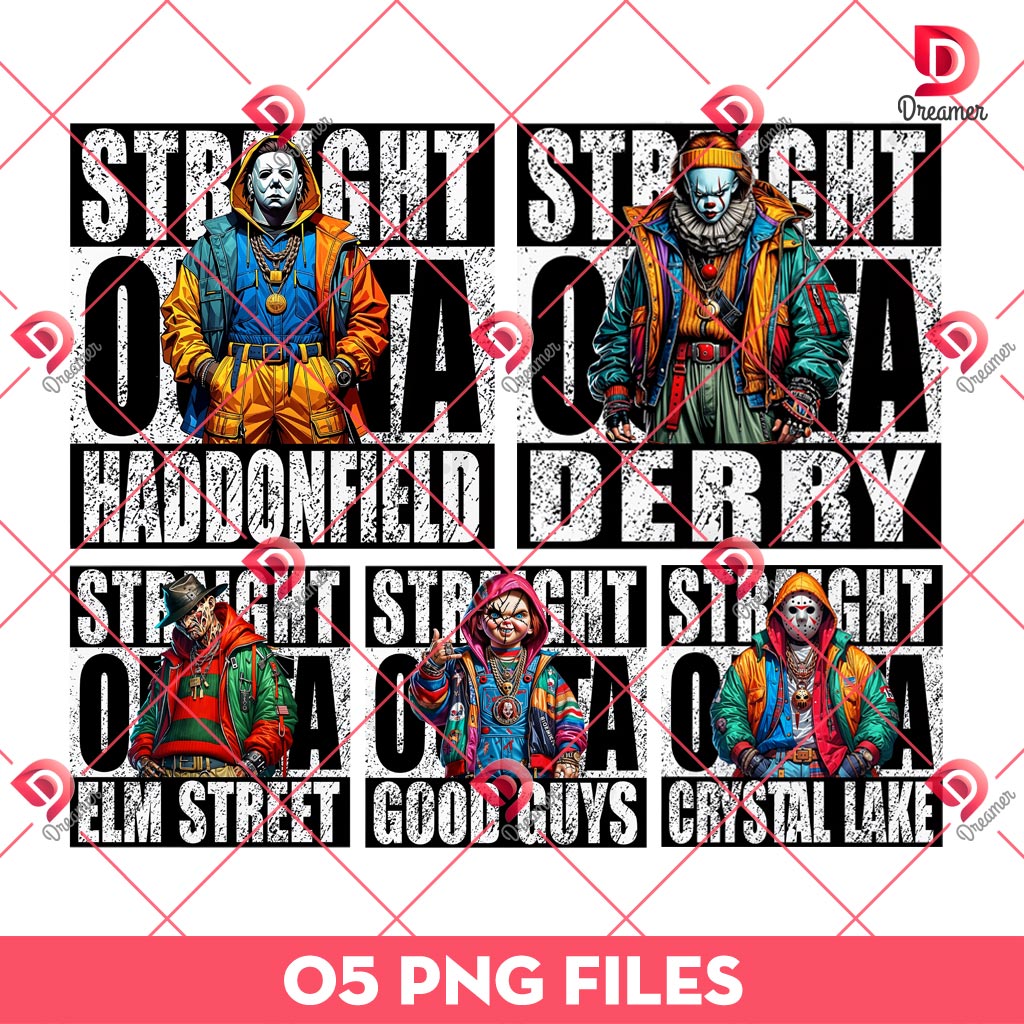 Horror Killers Straight Outta Nightmares PNG Bundle, Halloween Horror Movie PNG Bundle, Series Killers Halloween PNG
