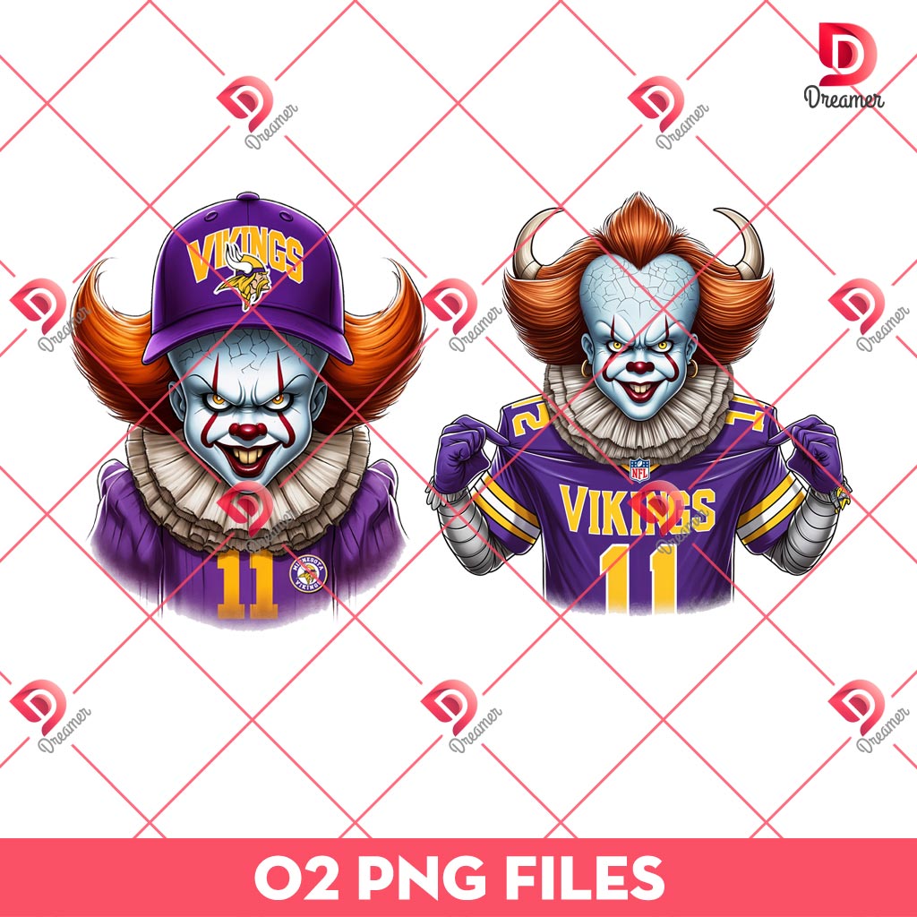 Horror Pennywise Vikings Football Team PNG, NFL Pennywise Minnesota Vikings PNG