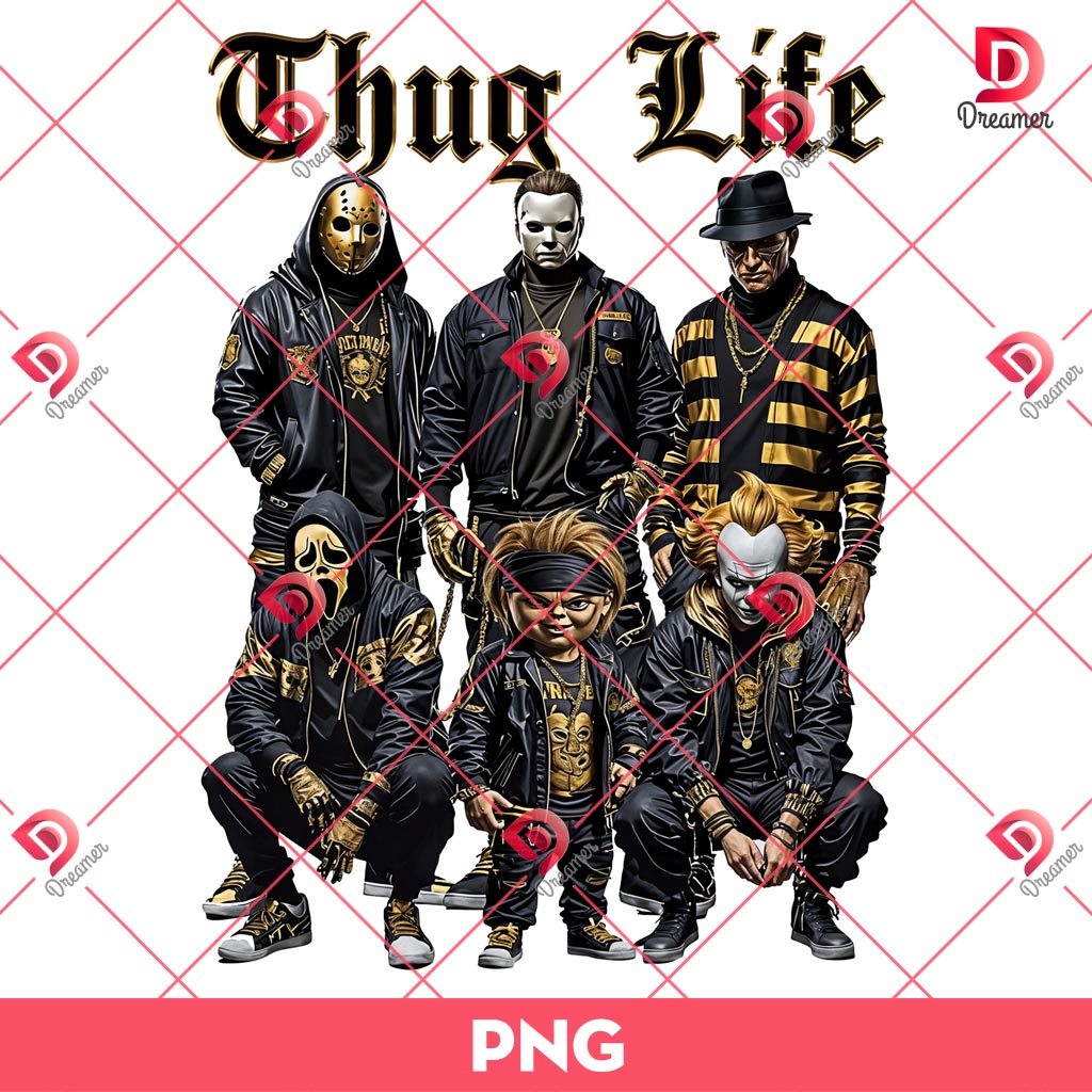 Horror Thug Life Gold Version PNG, Horror Killers Halloween PNG