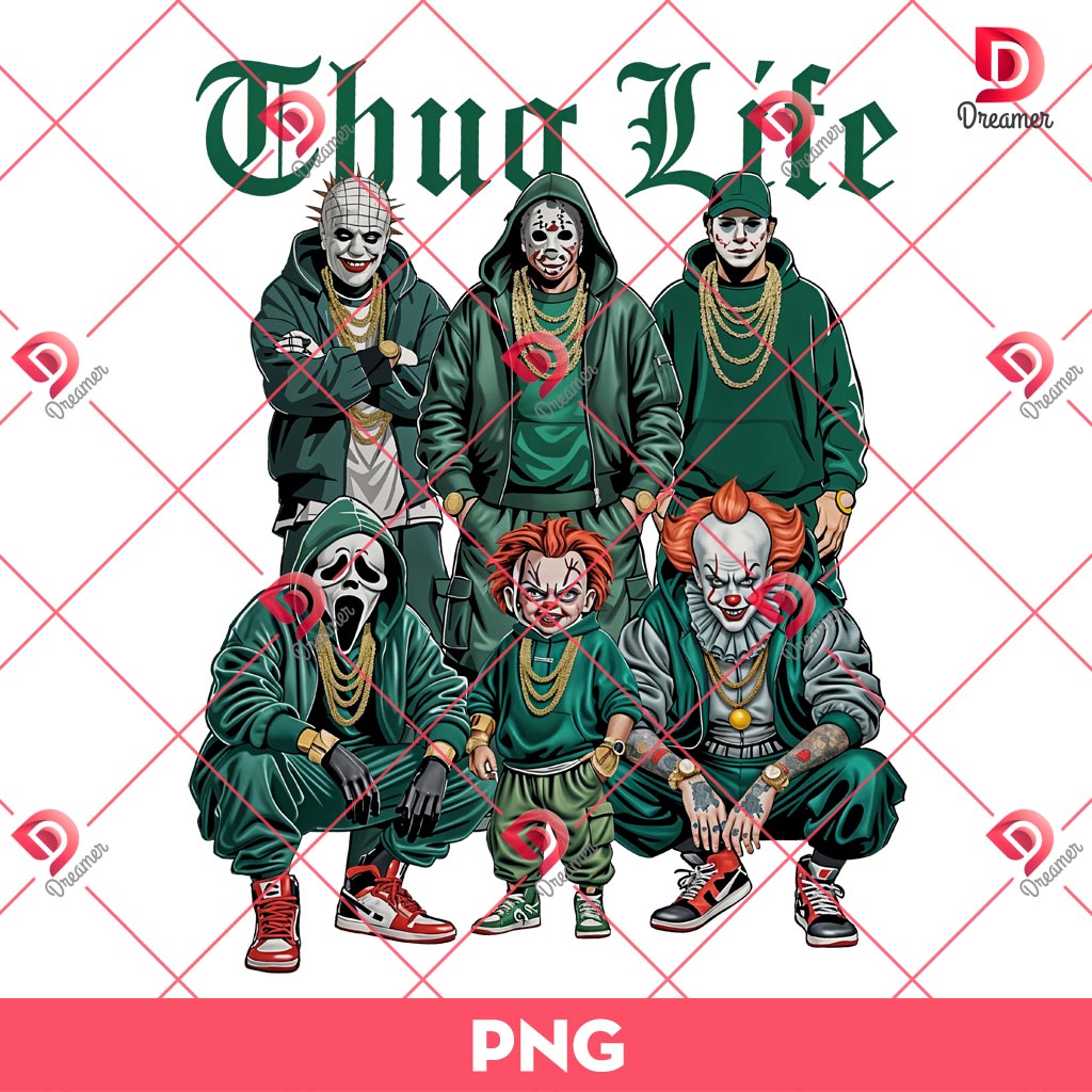 Horror Thug Life Green Version PNG, Halloween Horror Killers PNG