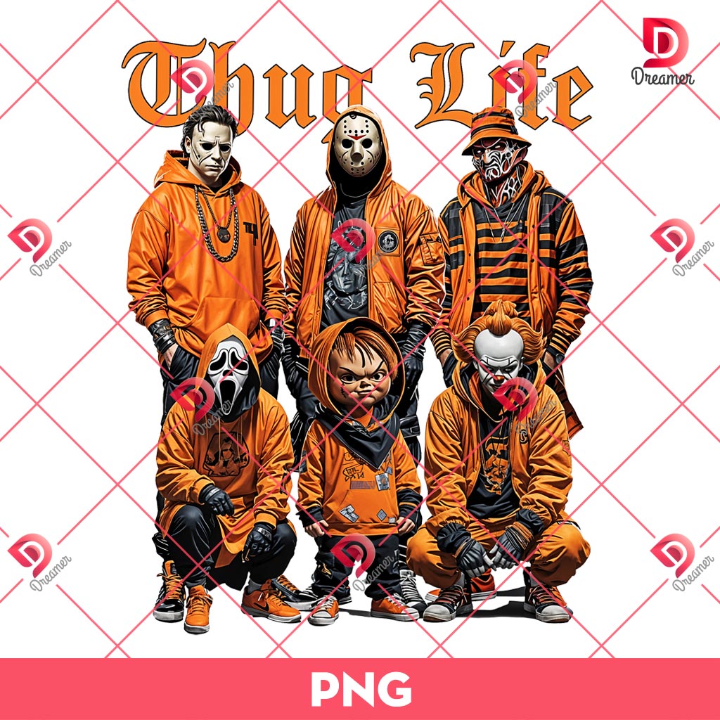 Horror Thug Life Orange Version PNG, Thug Life Horror Killers Halloween PNG