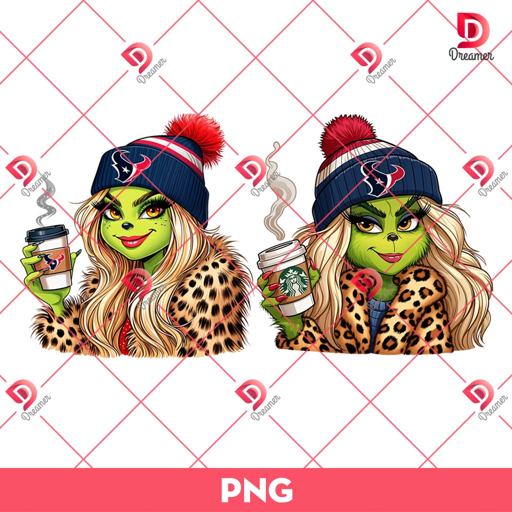 Houston Texans Boujee Grinch Girl PNG, Grinch Girl NFL Football PNG, Grinchmas PNG