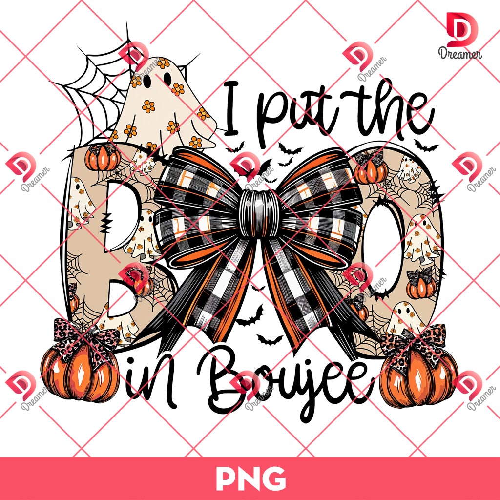 I Put The Boo In Boujee Coquette Halloween PNG, Boo Pumpkin Halloween PNG
