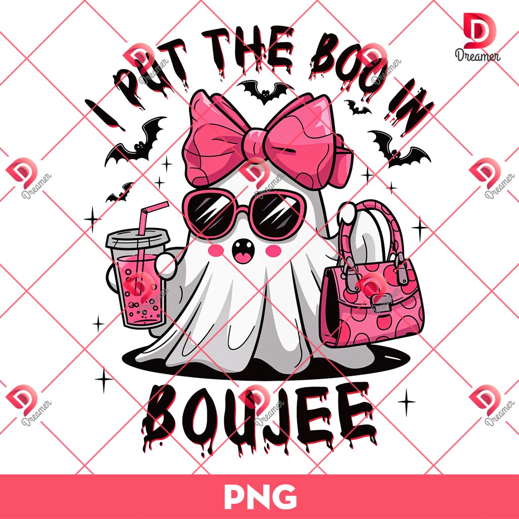 I Put The Boo In Boujee Girly Halloween PNG, Cute Pink Ghost Halloween PNG
