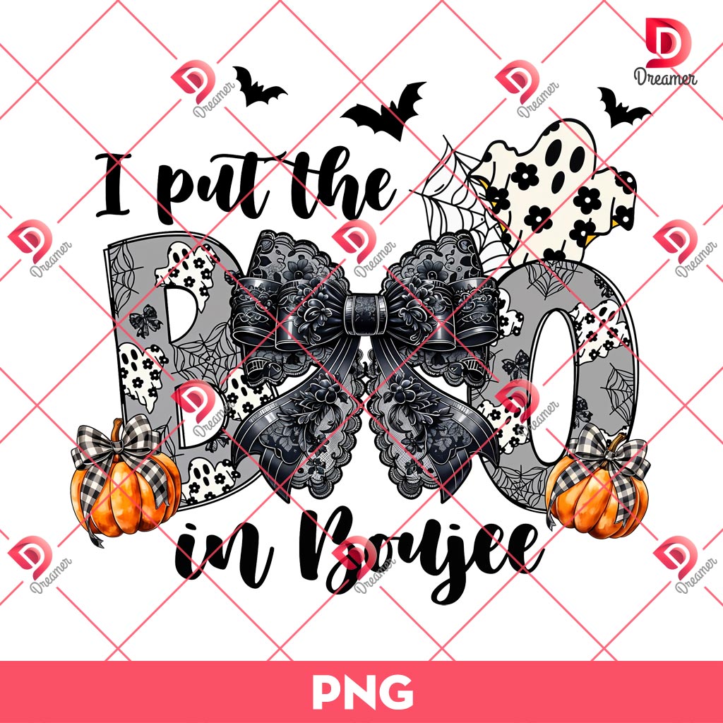 I Put The Boo In Boujee PNG, Ghost Coquette Halloween PNG, Cute Boo Coquette Bow Halloween PNG