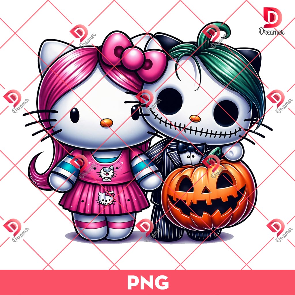 Jack Skellington And Sally Skellington Hello Kitty PNG, Hello Kitty Nightmare Movie PNG, Hello Kitty Halloween PNG