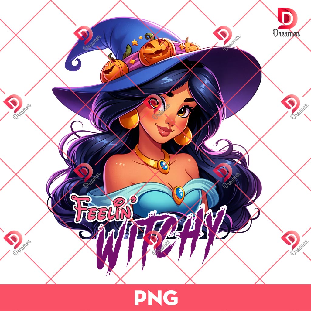 Jasmine Princess Feeling Witchy PNG, Halloween Disney Princess PNG