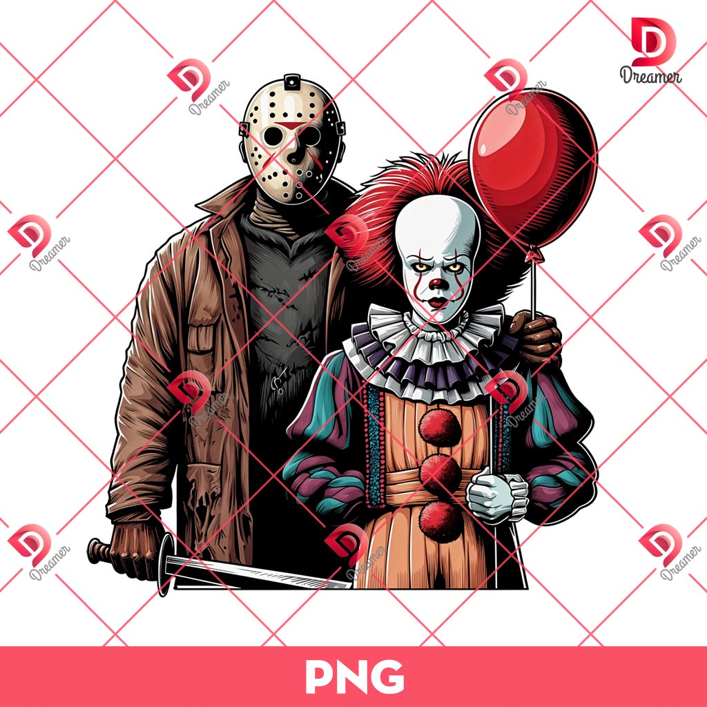 Jason Voorhees And Pennywise PNG, Horror Friends Halloween PNG
