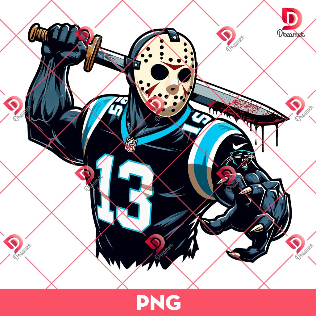 Jason Voorhees Carolina Panthers PNG, Horror Killer NFL Football PNG, Horror Character Halloween PNG