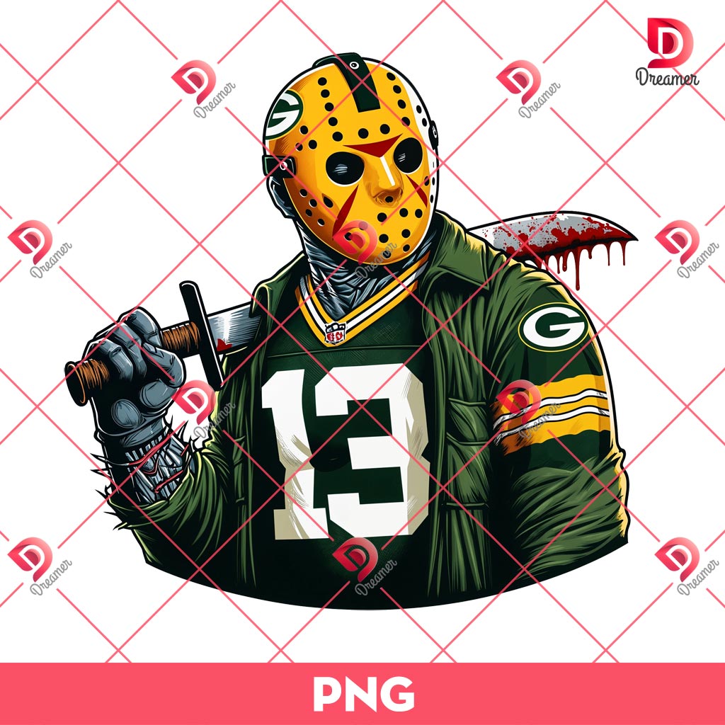 Jason Voorhees Green Bay Packers PNG, Horror Killer NFL Football PNG, Horror Character Halloween PNG