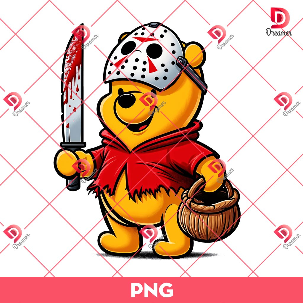 Jason Voorhees Winnie The Pooh PNG, Horror Disney Characters PNG, Halloween Pooh PNG
