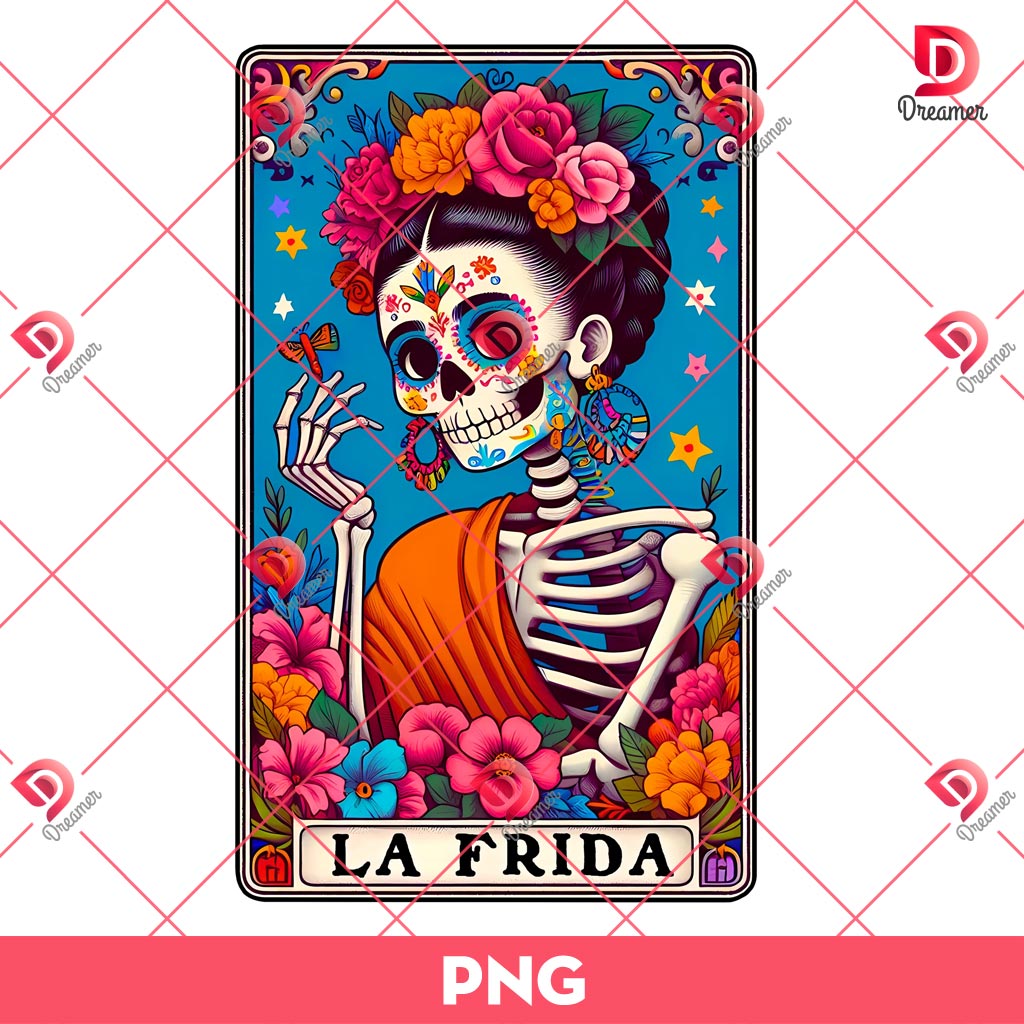 La Frida Card PNG, La Frida Skeleton Halloween PNG