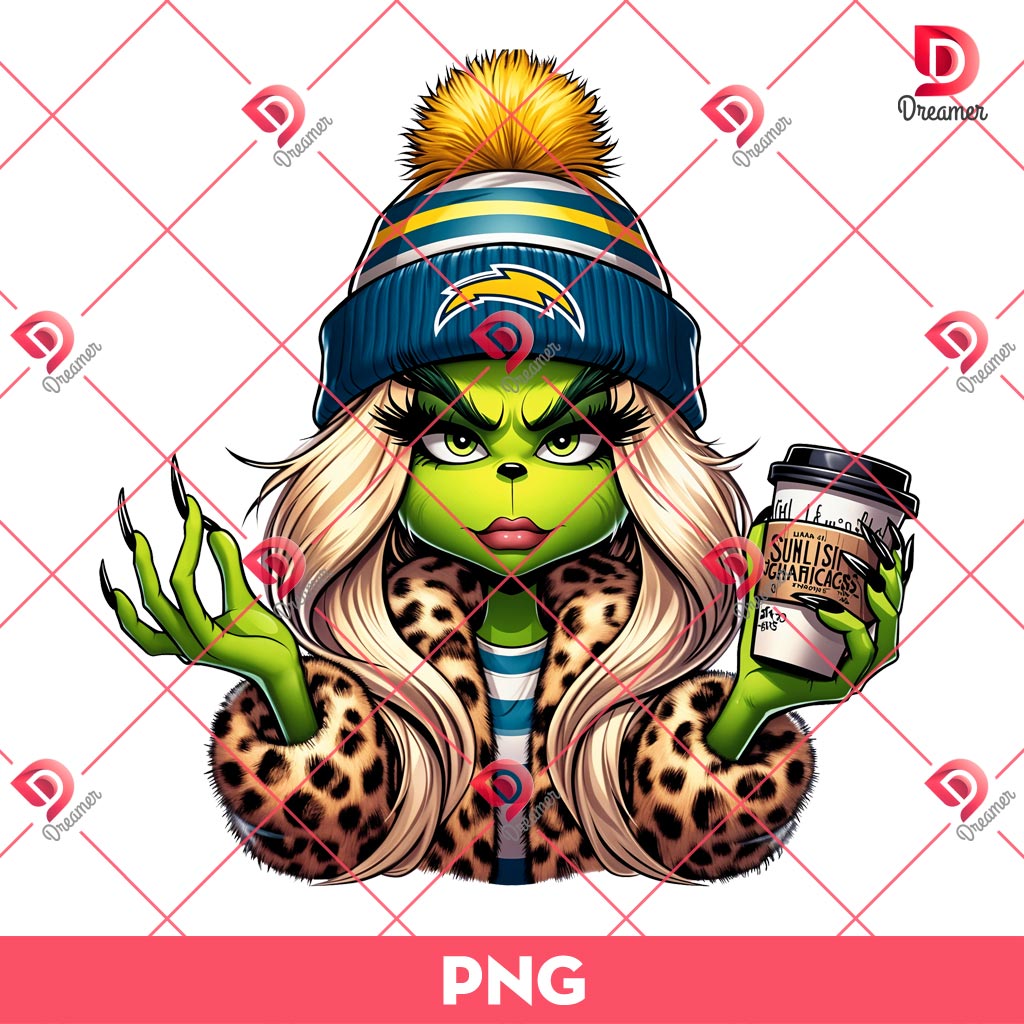 Los Angeles Chargers Boujee Grinch Girl PNG, Grinch Girl NFL Football PNG, Grinchmas PNG