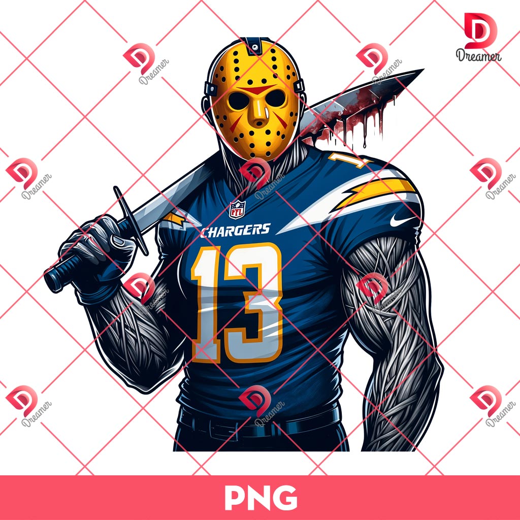 Los Angeles Chargers Jason Voorhees PNG, Horror Killer NFL Football PNG, Horror Character Halloween PNG