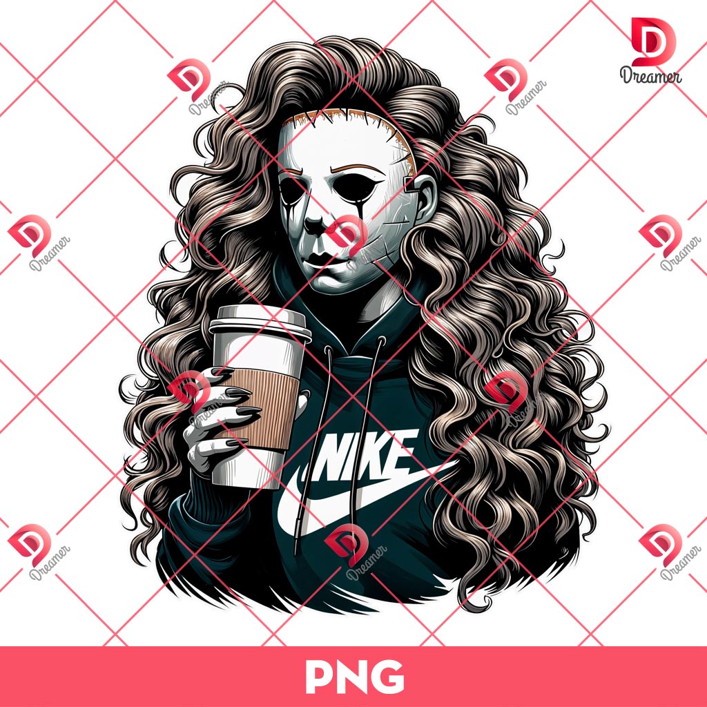 Mama Michael Myers PNG, Mama Horror Killer Drinks Coffee PNG, Halloween Horror Mom PNG