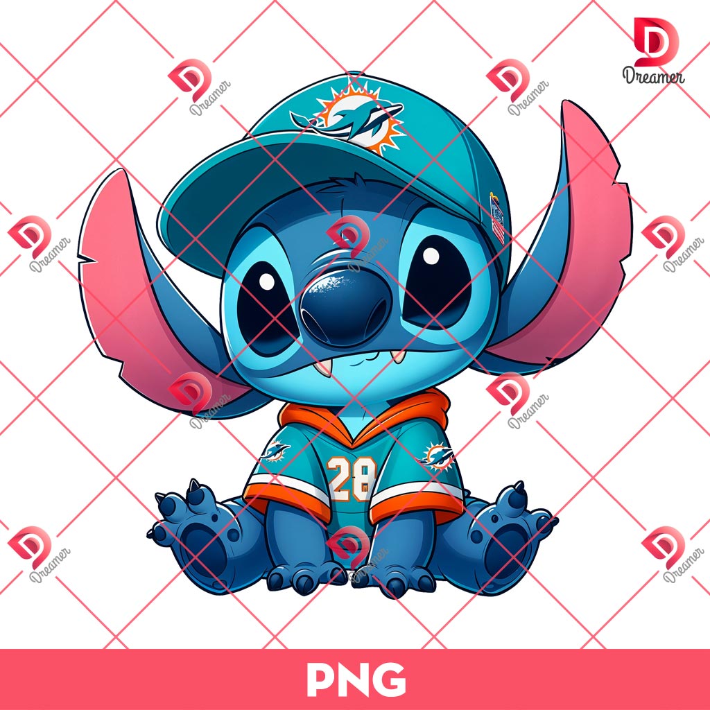 Miami Dolphins Stitch PNG, Lilo And Stitch NFL Football PNG, Stitch Sport Football Fan PNG
