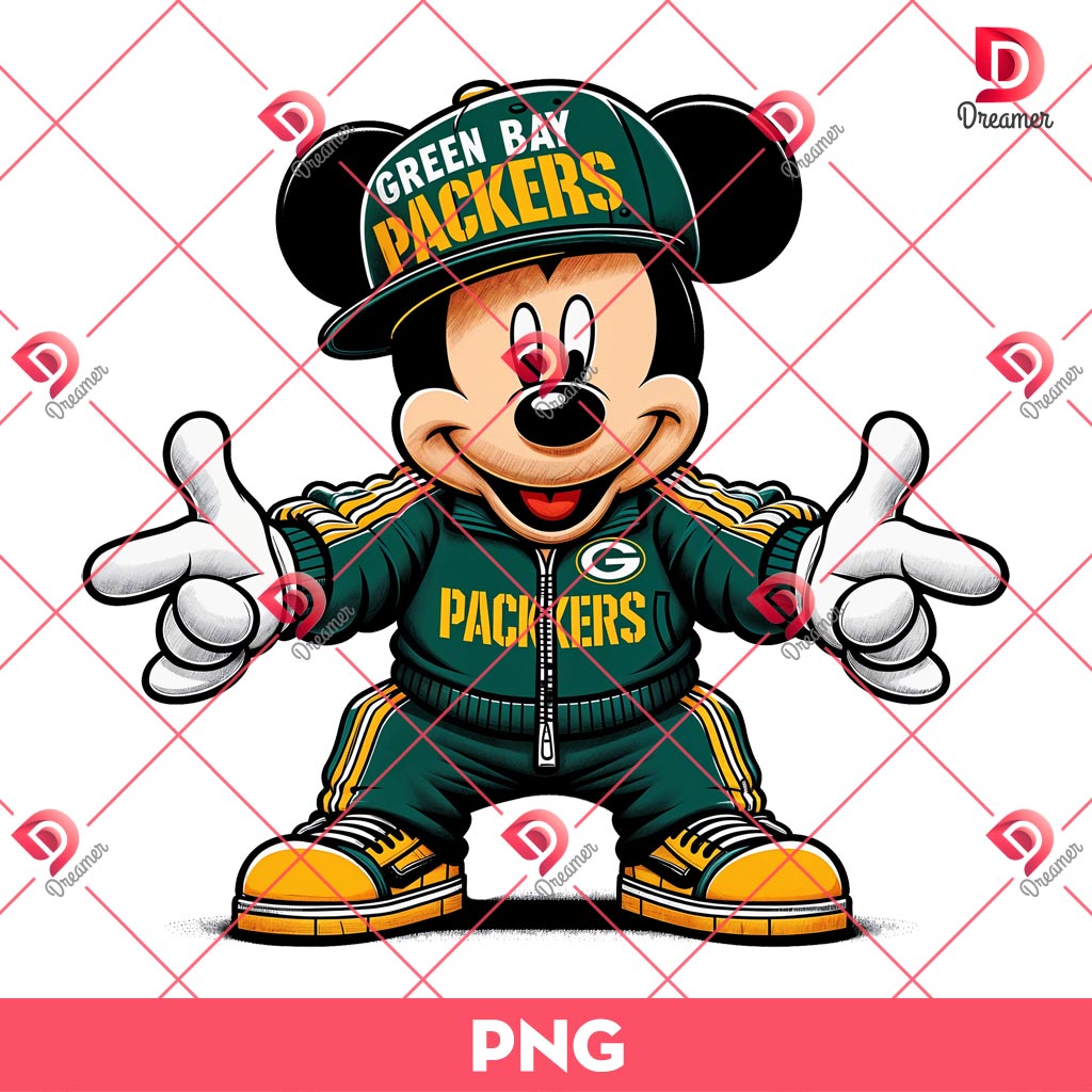 Mickey Mouse Green Bay Packers PNG, Disney Mouse NFL Football PNG, Mickey GB Packers PNG