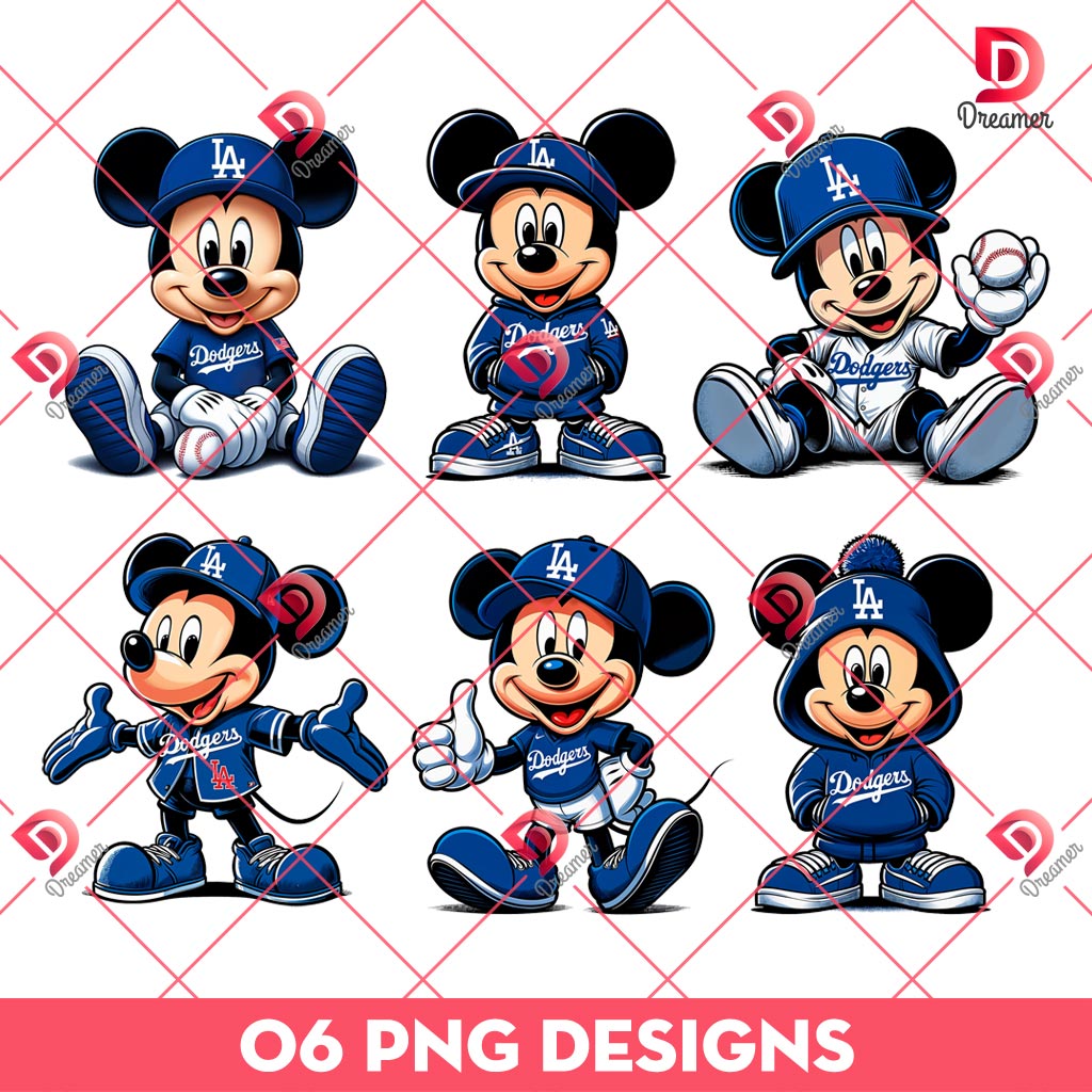 Mickey Mouse Los Angeles Dodgers Bundle PNG, Mickey MLB Baseball Dodgers PNG Bundle