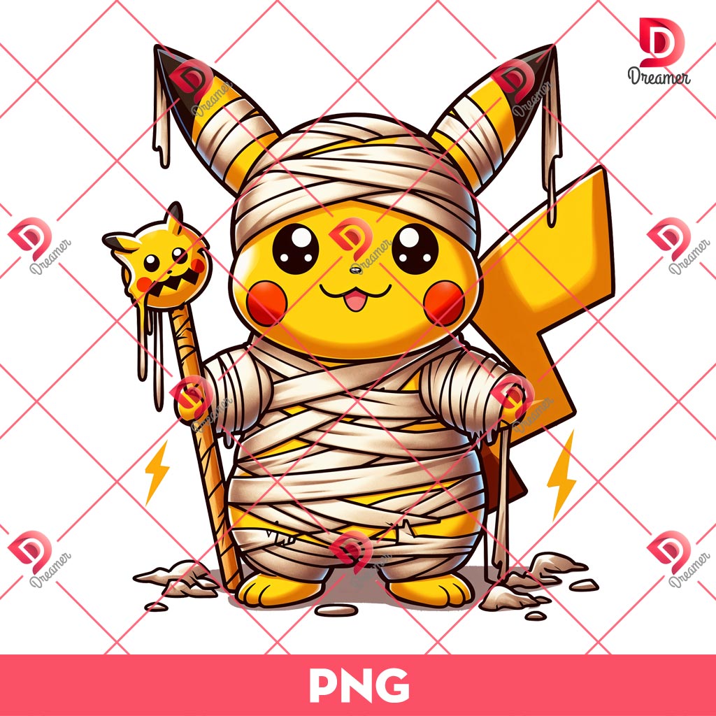 Mummy Pikachu PNG, Pokemon Pikachu Horror Halloween PNG