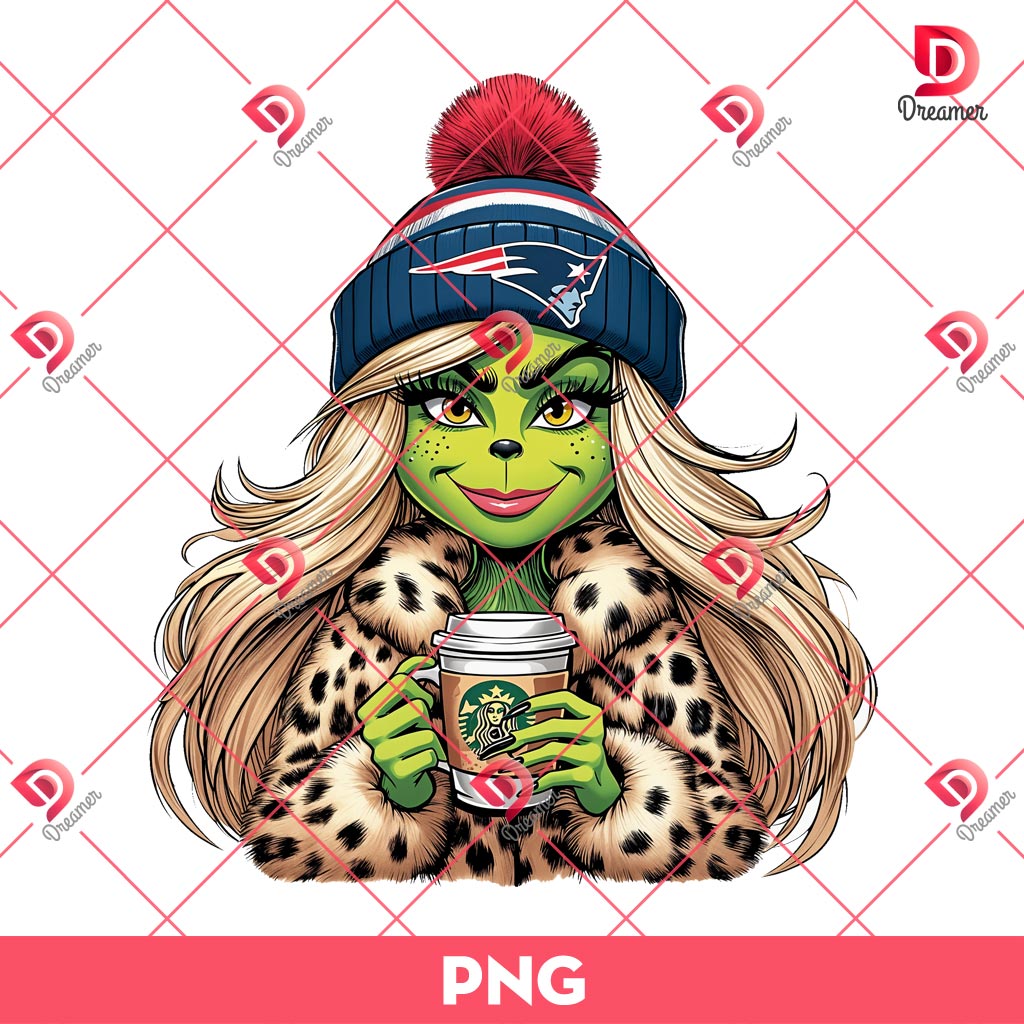 New England Patriots Boujee Grinch Girl PNG, Grinch Girl NFL Football PNG, Grinchmas PNG