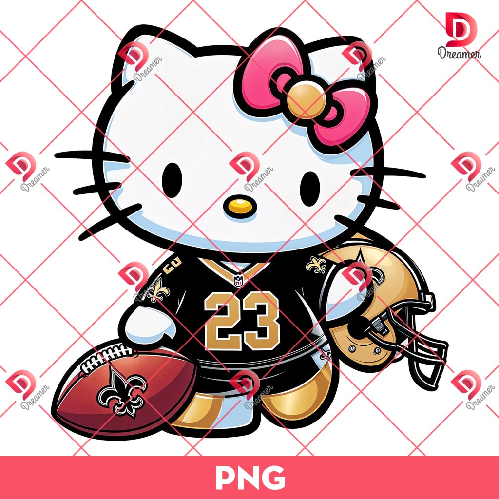 New Orleans Saints Hello Kitty PNG, Hello Kitty NFL Football PNG