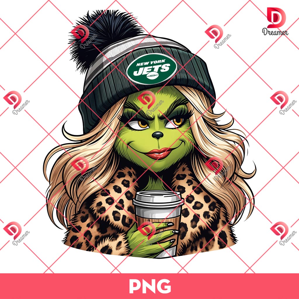 New York Jets Boujee Grinch Girl PNG, Grinch Girl NFL Football PNG, Grinchmas PNG