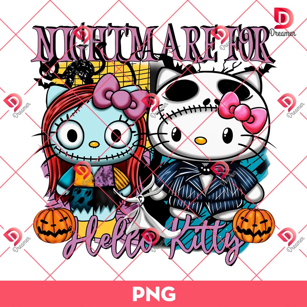 Nightmare For Hello Kitty PNG, Sally And Jack Skellington Hello Kitty PNG, Horror Kitty Halloween PNG
