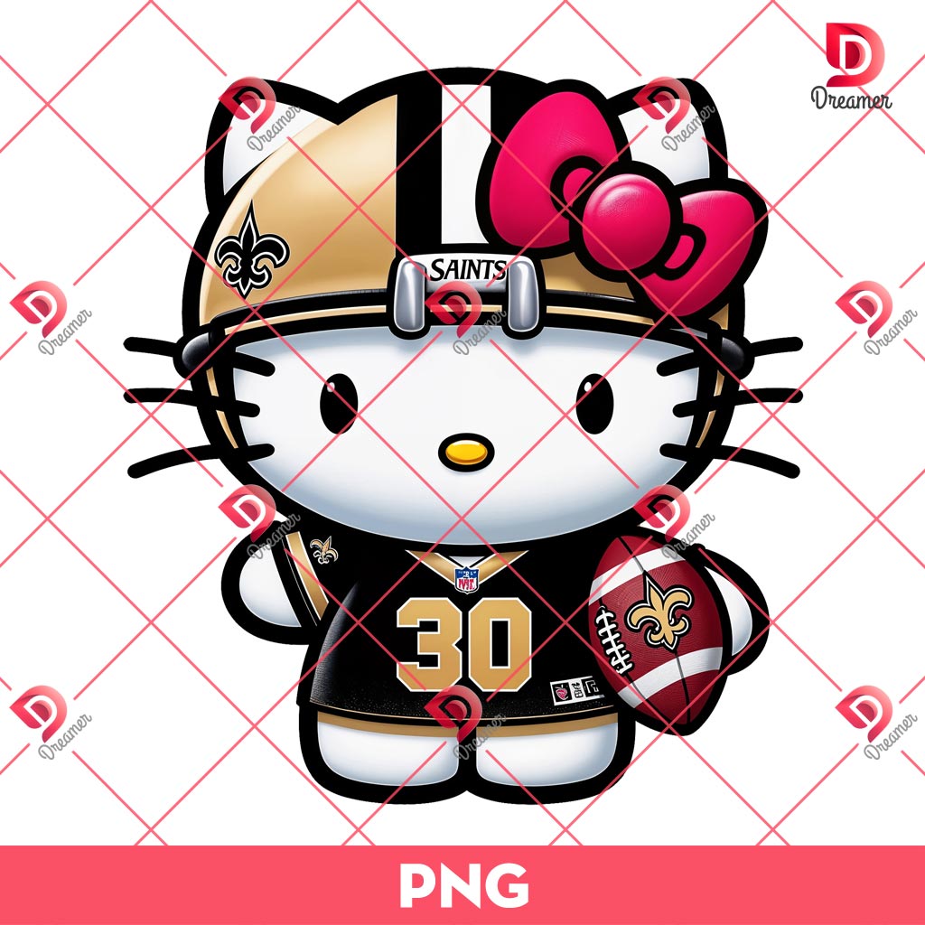 New Orleans Saints Hello Kitty PNG, Hello Kitty NFL Football PNG