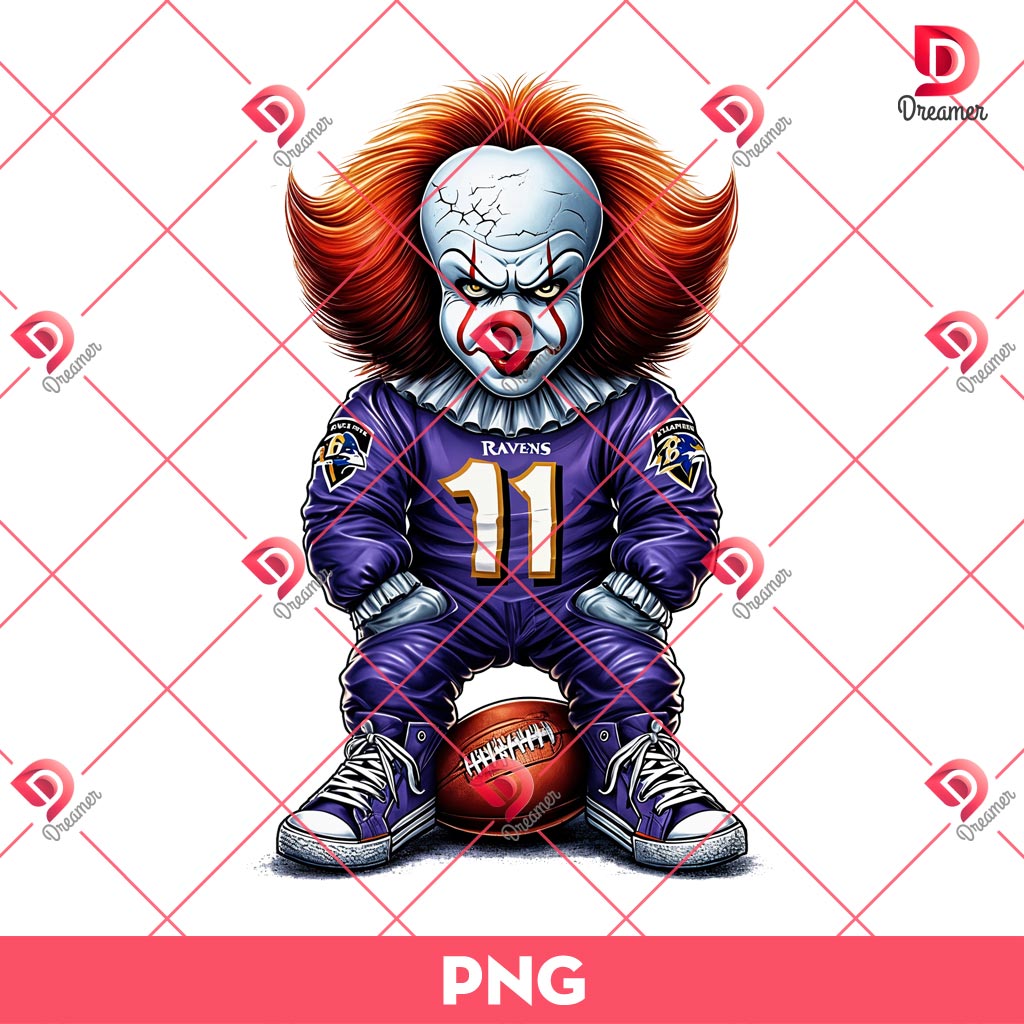 Pennywise Baltimore Ravens PNG, Horror Killer NFL Football PNG, Horror Character Halloween Sport PNG