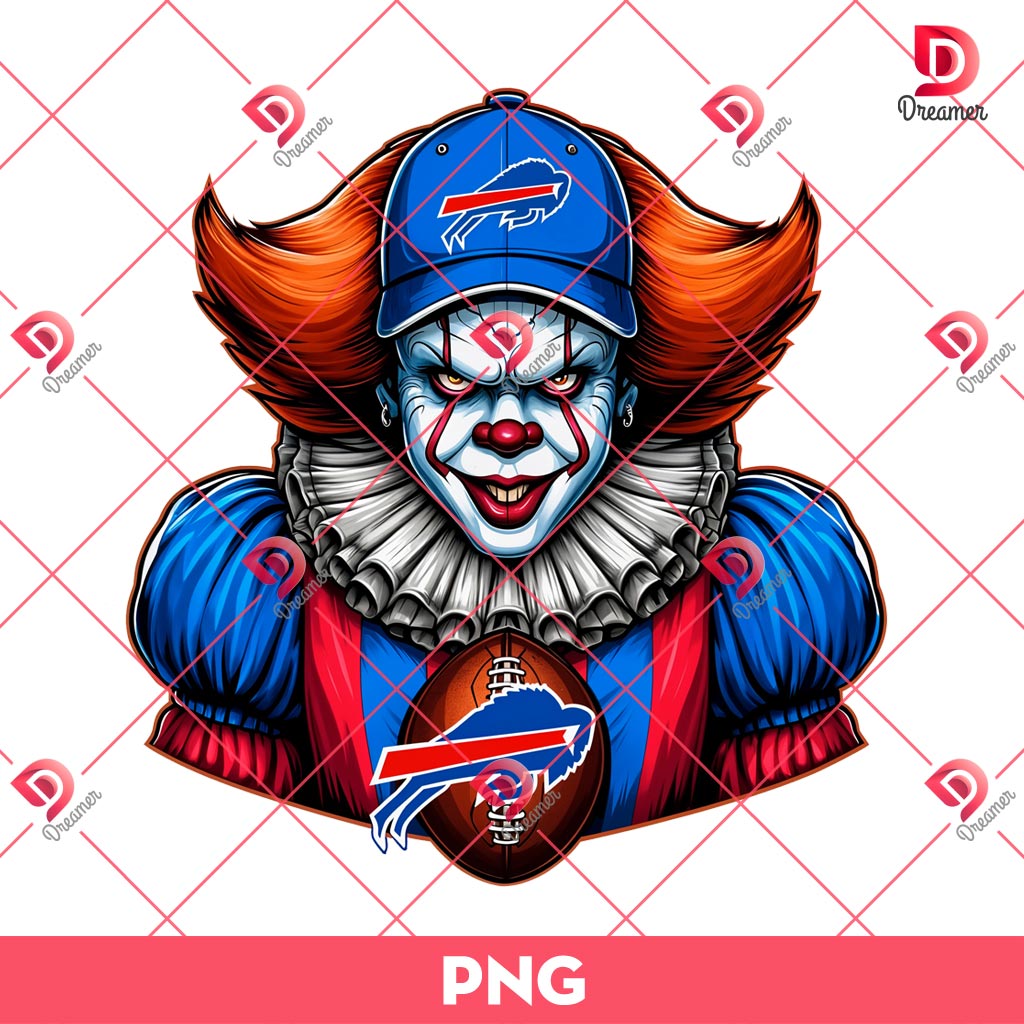 Pennywise Buffalo Bills PNG, Horror Killer NFL Football PNG, Horror Character Halloween Sport PNG