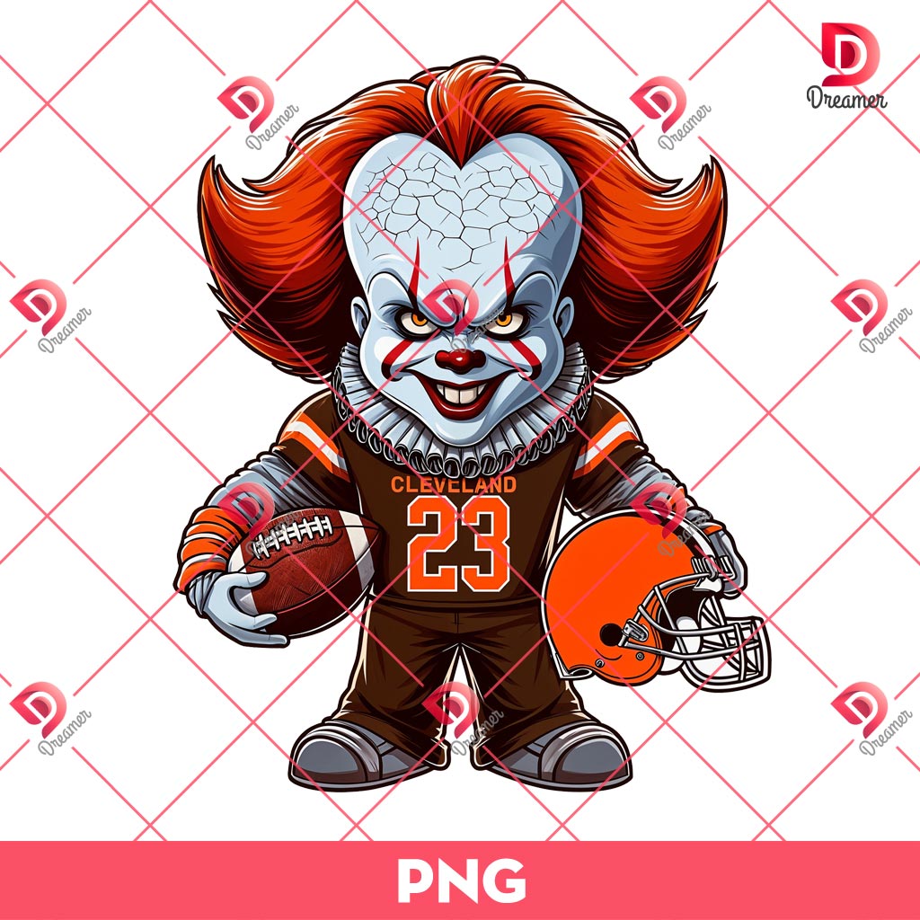 Pennywise Cleveland Browns PNG, Horror Killer NFL Football PNG, Horror Character Halloween Sport PNG