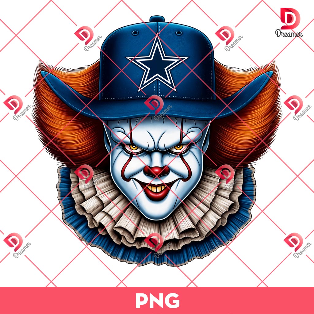 Pennywise Dallas Cowboys PNG, Horror Killer NFL Football PNG, Horror Character Halloween Sport PNG
