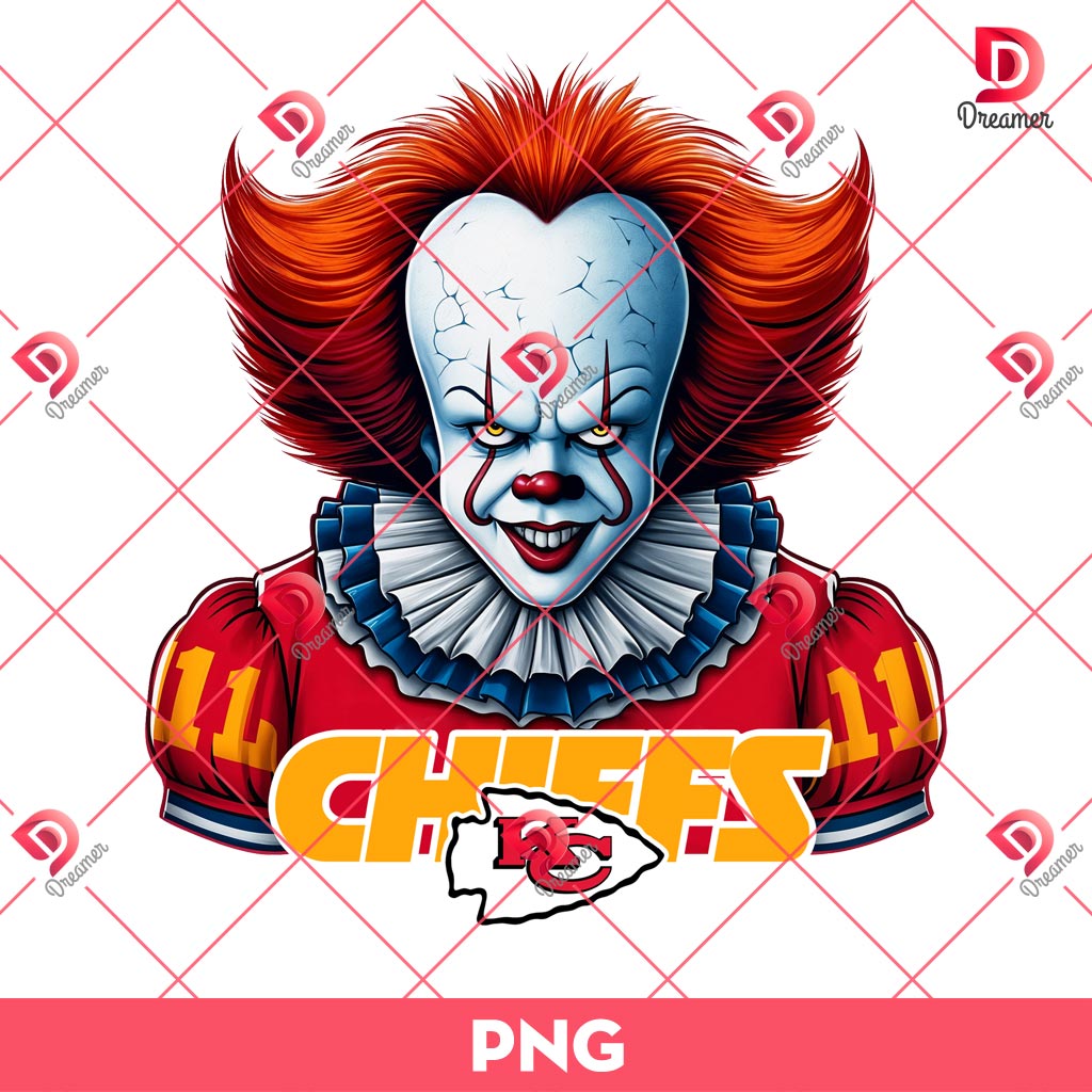 Pennywise Kansas City Chiefs PNG, Horror Killer NFL Football PNG, Horror Character Halloween Sport PNG