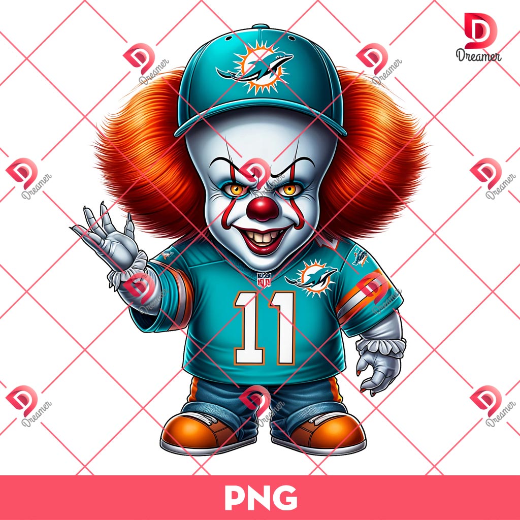 Pennywise Miami Dolphins PNG, Horror Killer NFL Football PNG, Horror Character Halloween Sport PNG