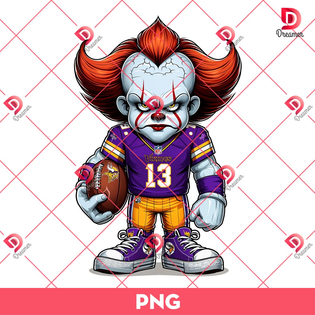 Pennywise Minnesota Vikings PNG, Horror Killer Football Halloween PNG