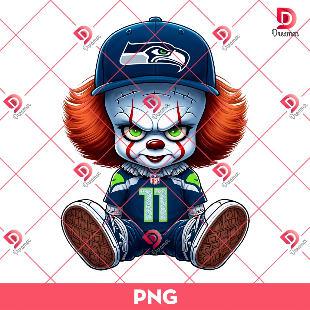 Pennywise Seattle Seahawks PNG, Horror Killer NFL Football PNG, Horror Character Halloween Sport PNG