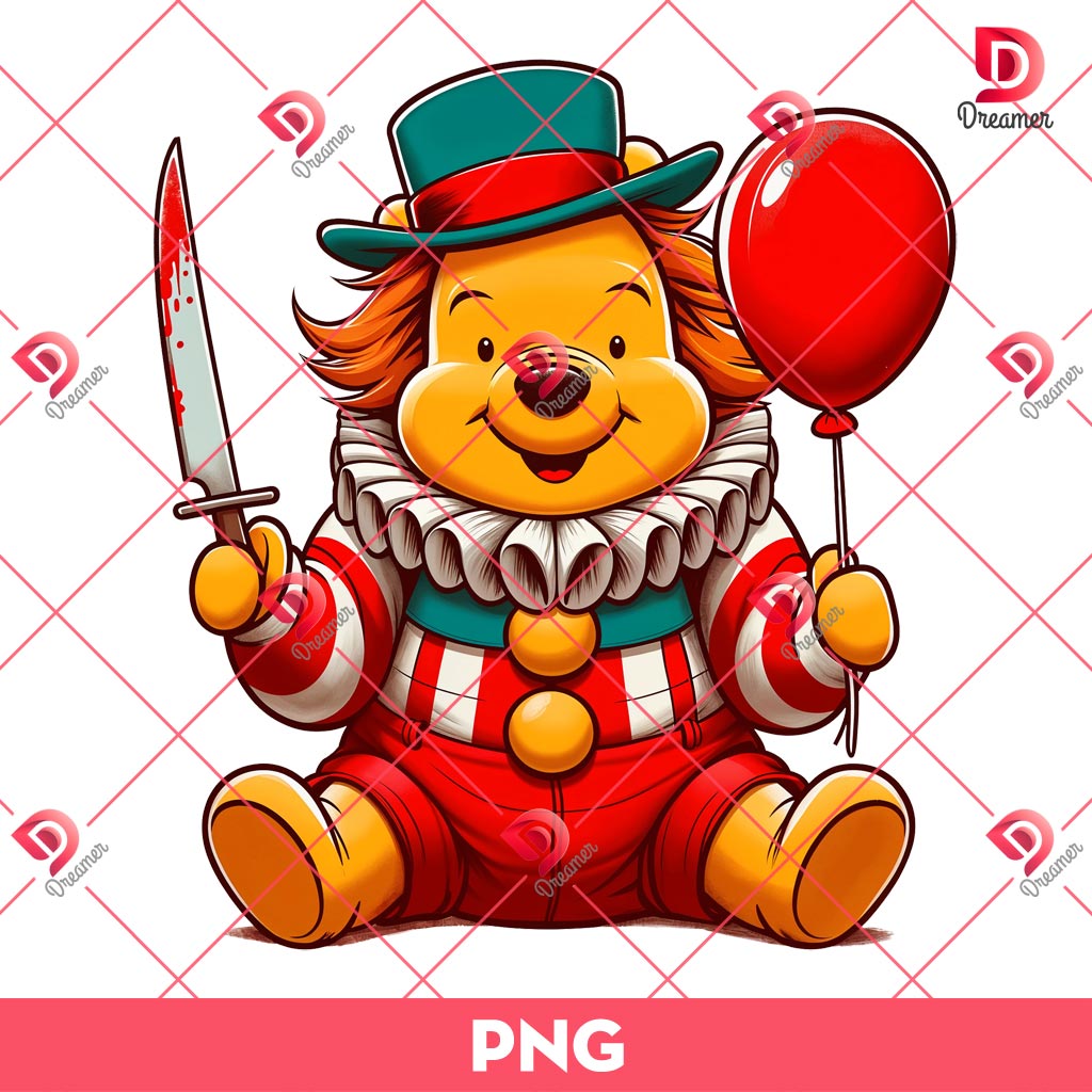 Pennywise Winnie The Pooh PNG, Horror Disney Characters PNG, Halloween Pooh PNG