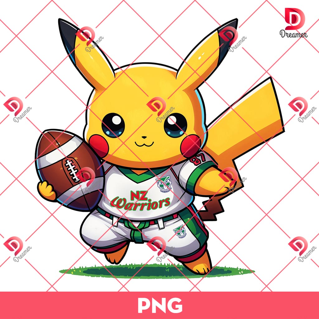 Pikachu NZ Warriors Football Team PNG, New Zealand Warriors Football Pokemon PNG