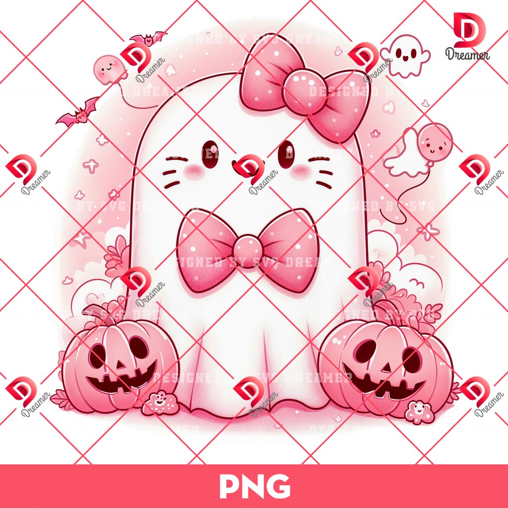 Pink Halloween Cute Ghost Breast Cancer PNG, Pink Ghost Halloween Spooky Season PNG, Cancer Awareness PNG