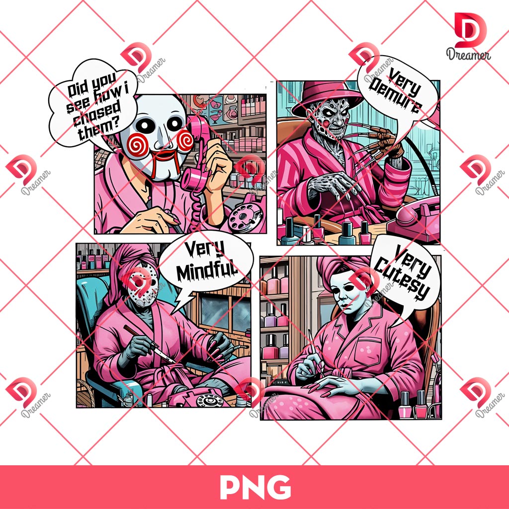 Pink Halloween Horror Killers PNG, Scary Movie Halloween Characters PNG
