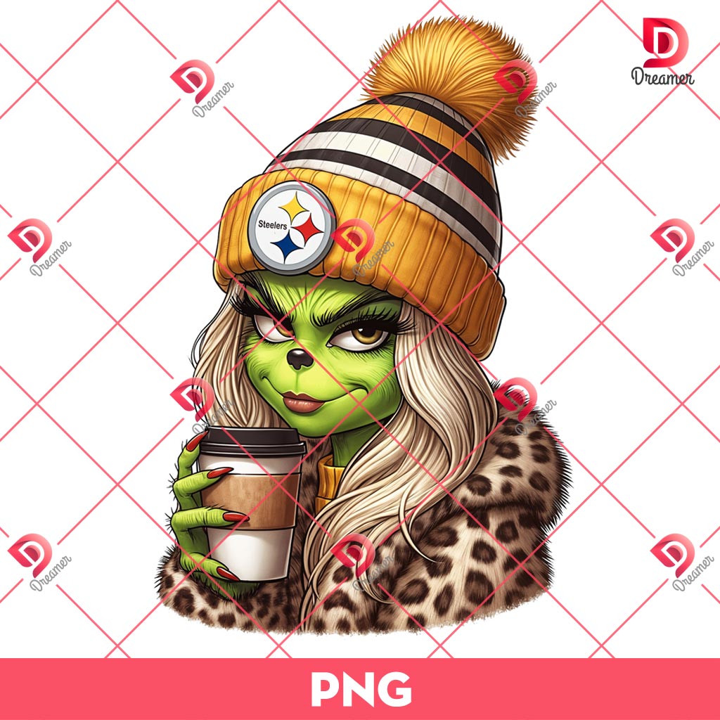 Pittsburgh Steelers Boujee Grinch Girl PNG, Grinch Girl NFL Football PNG, Grinchmas PNG