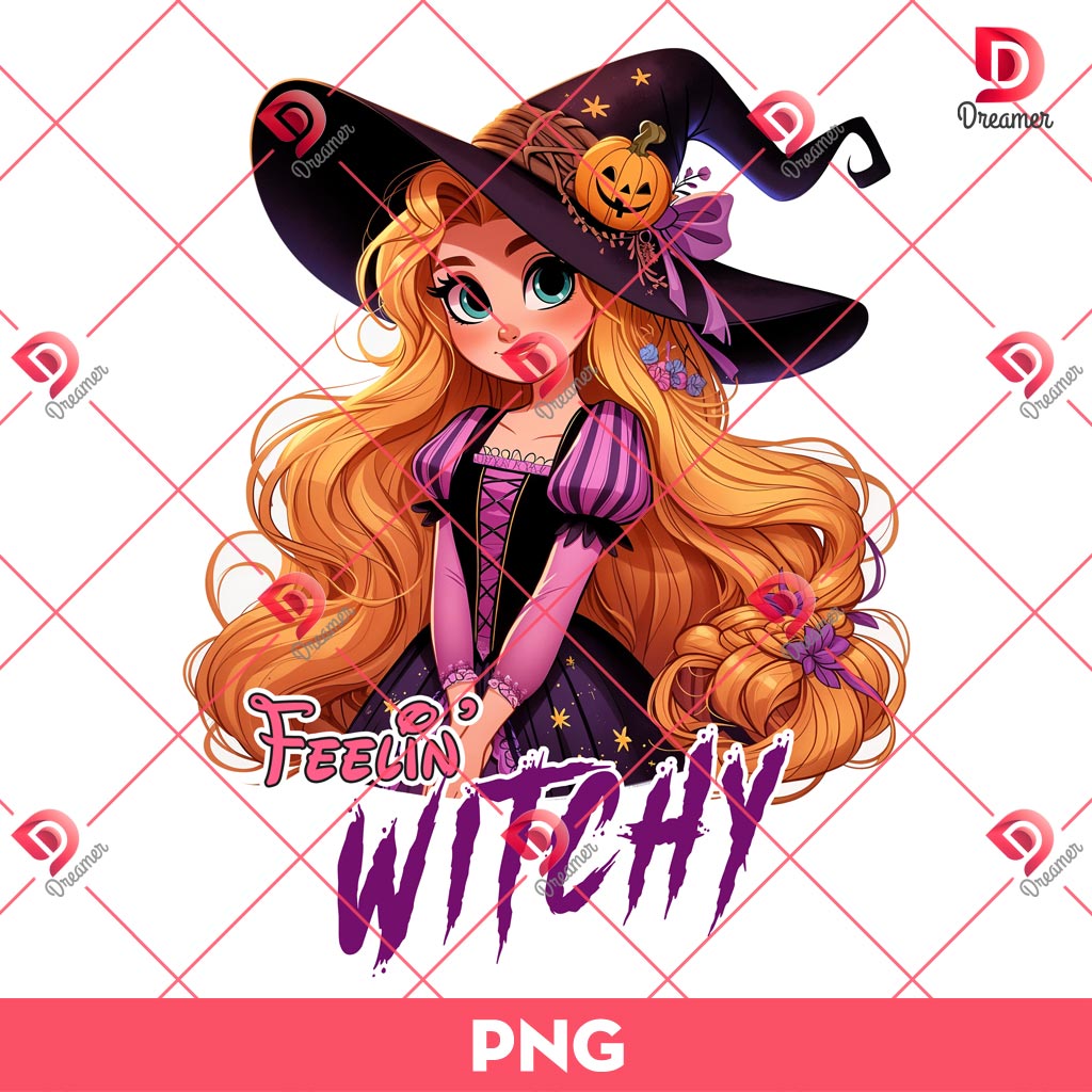 Rapunzel Princess Feeling Witchy PNG, Halloween Disney Princess PNG