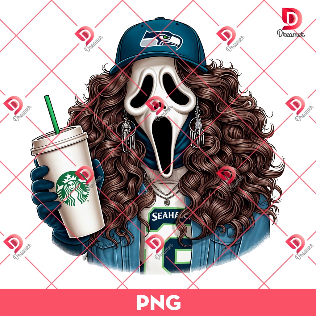 Seattle Seahawks Mama Ghostface PNG, Mom Horror Ghostface NFL Football PNG