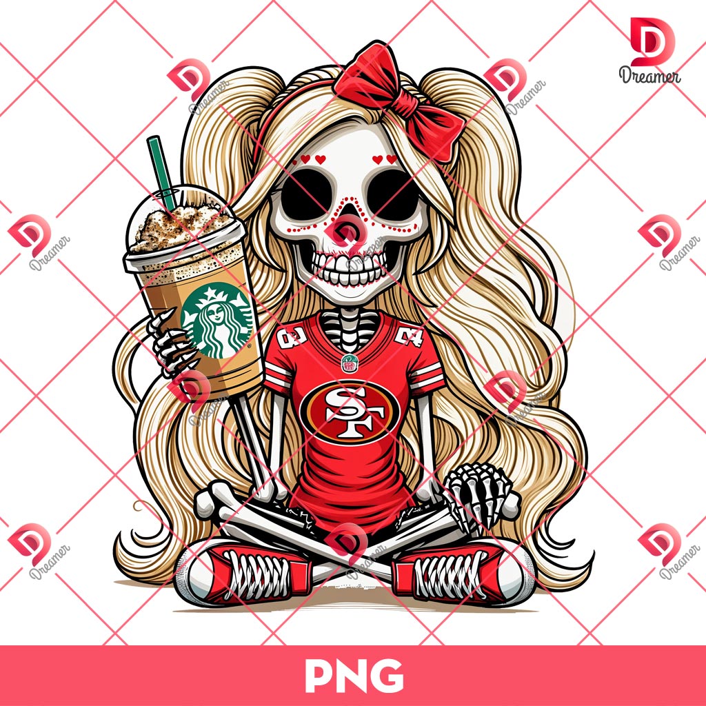 Skeleton Girl San Francisco 49ers PNG, Skeleton Football Fan PNG